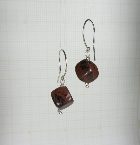 Silver earrings with obsidian